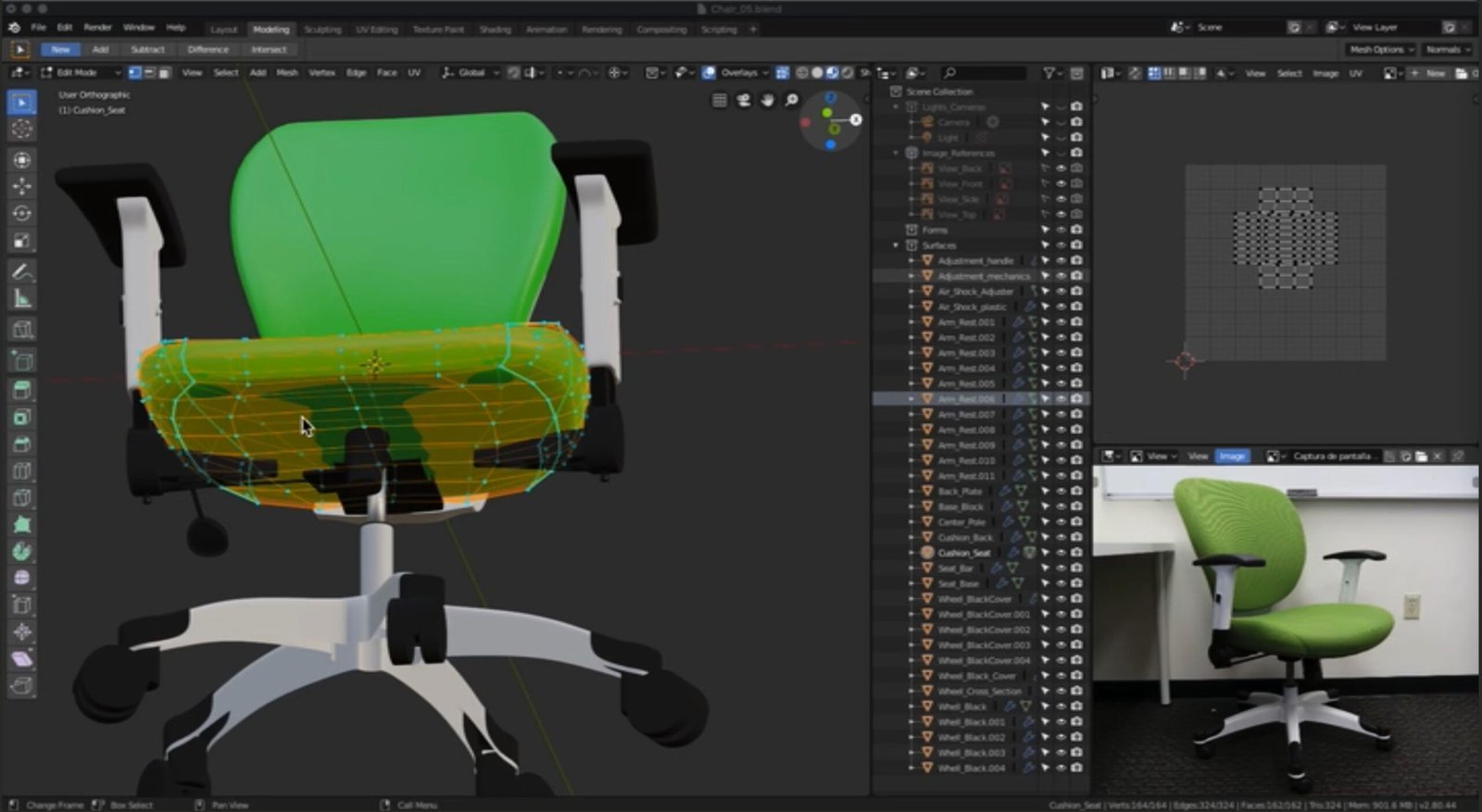 Screen Shot of Office Chair while modeling with Blender